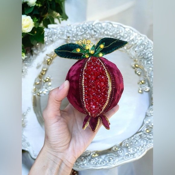 Handmade velvet pomegranate. Home decor. Norooz decor. Yalda night decoration. - Picture 7 of 7